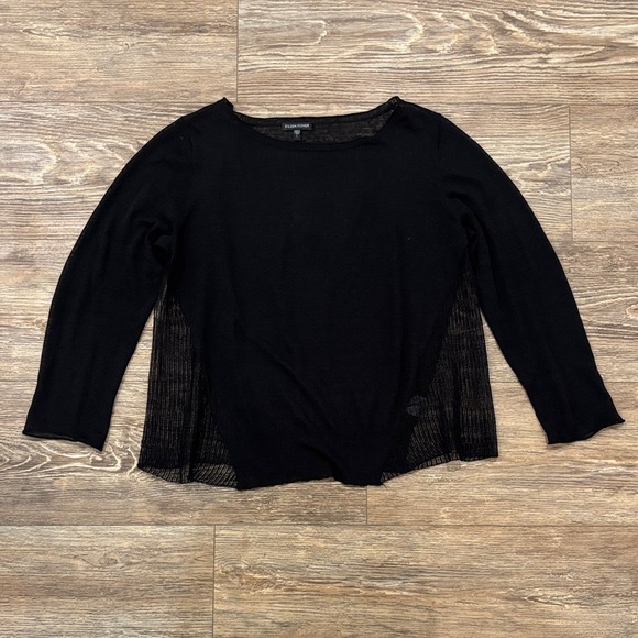 Eileen Fisher Black Hemp Blend Long Sleeve Sheer Sweater Women's Size Large - Picture 1 of 10
